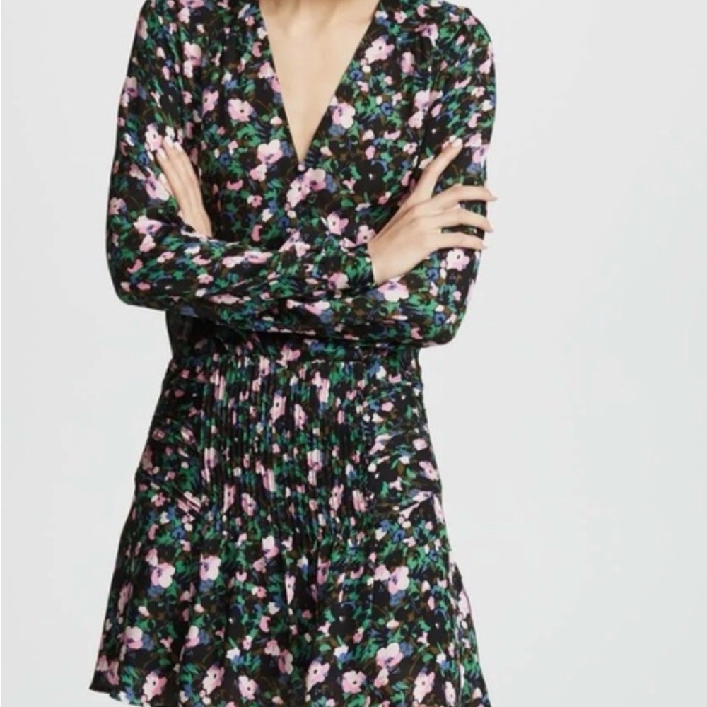Veronica Beard Black and Pink Floral Long Sleeve Dress